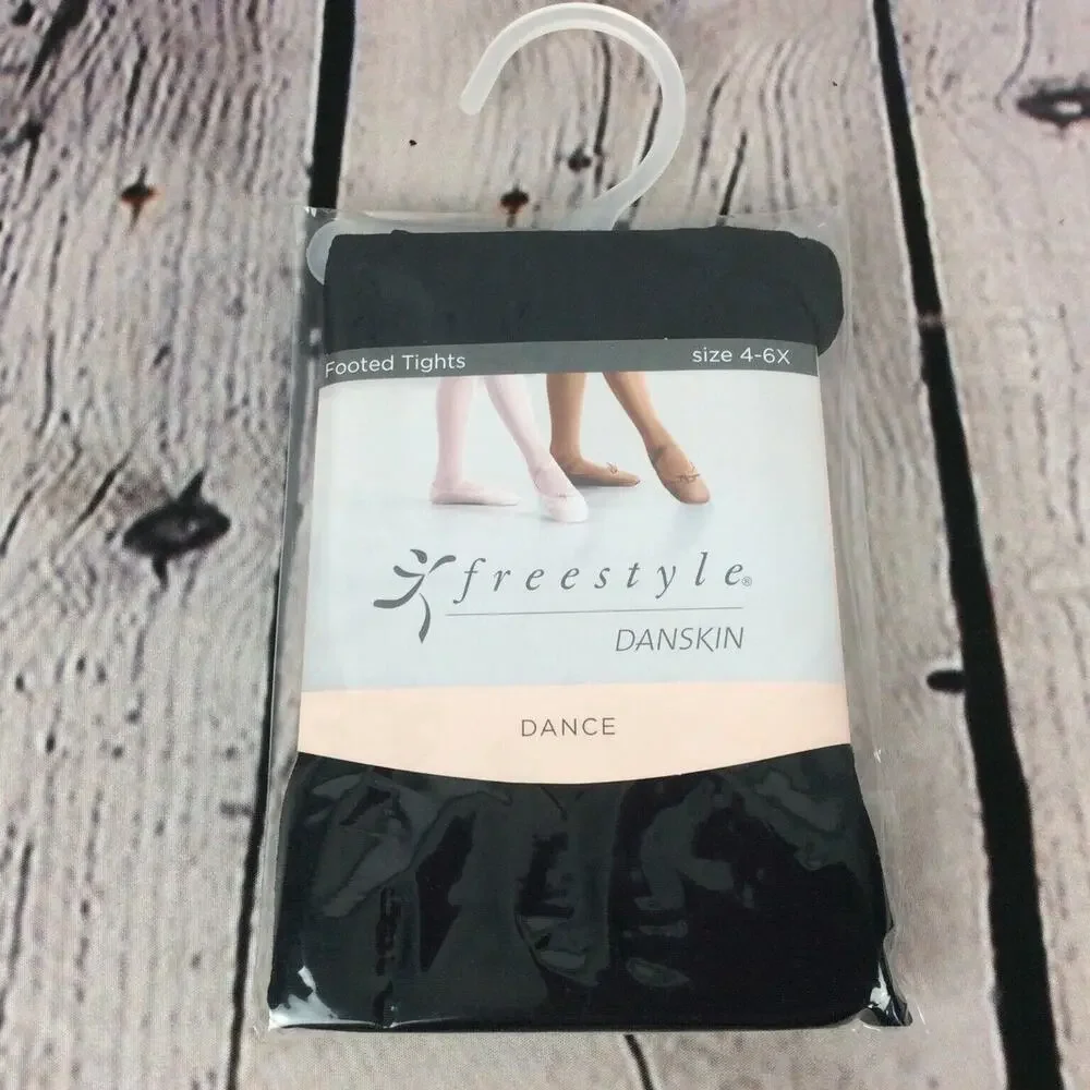 Freestyle Danskin Girls’ Size 4-6x Black Footed Tights Dance Cheer Performance